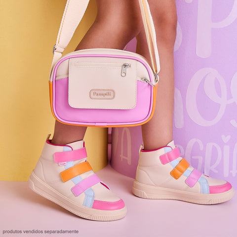 Bolsa Tiracolo Infantil Pampili Repartições Nude e Colorida