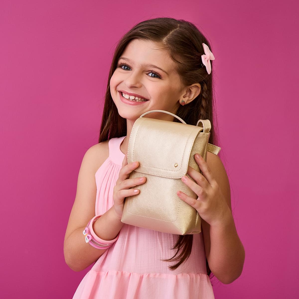 Bolsa Infantil Pampili Tiracolo Metalizada Dourada