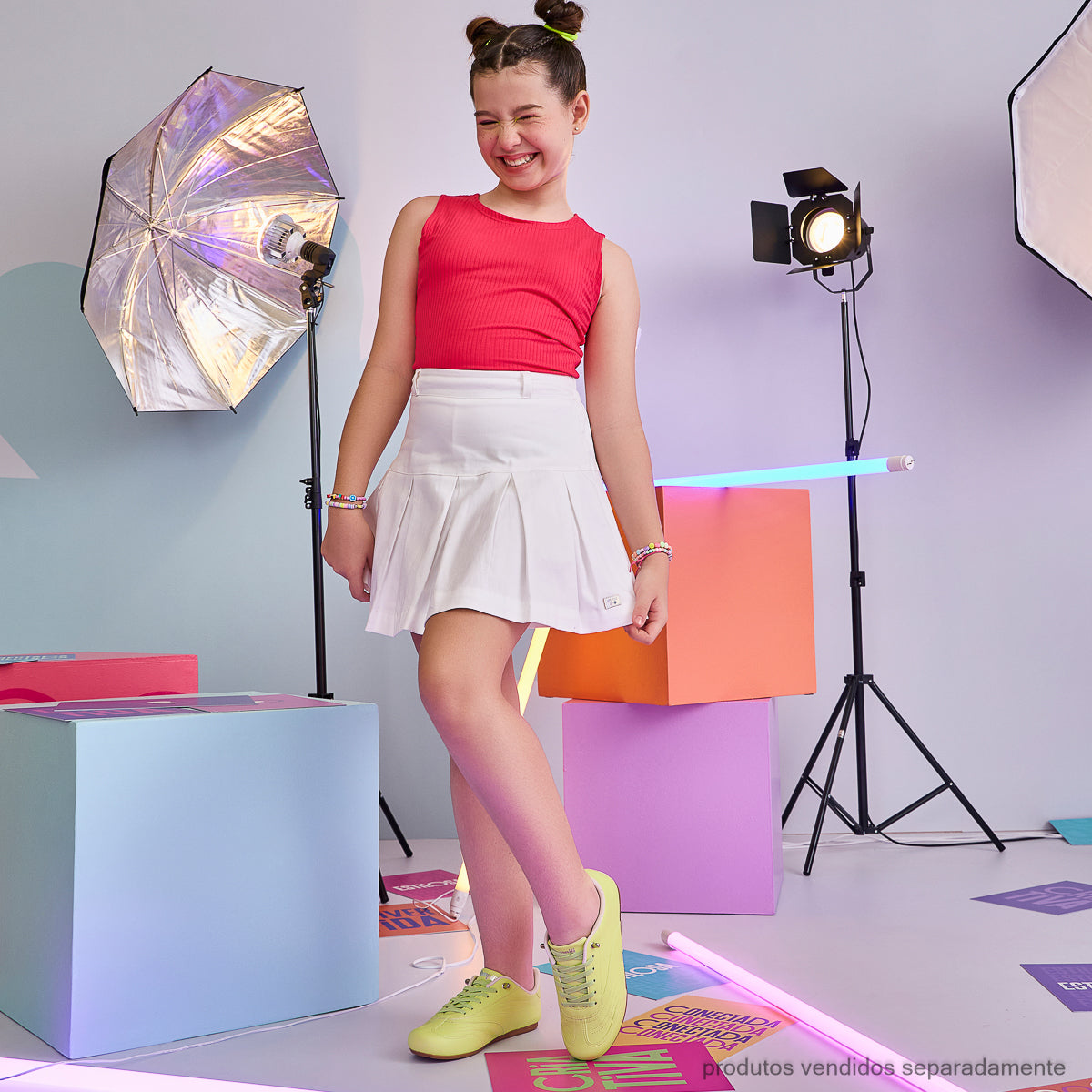 Tênis Flat Infantil Pampili Cadarço Elástico Verde Neon