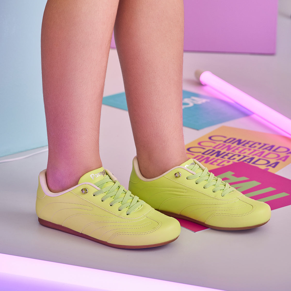 Tênis Flat Infantil Pampili Cadarço Elástico Verde Neon