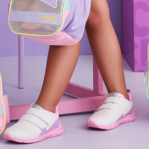 Tênis Infantil Pampili Gabby Escolar Branco Lilás