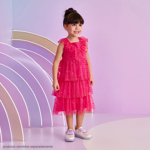 Vestido Infantil Pampili Babados em Tule Pink