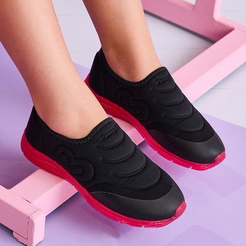 Tênis Calce Fácil Infantil Pampili Gabby Coração Icônico Preto Pink