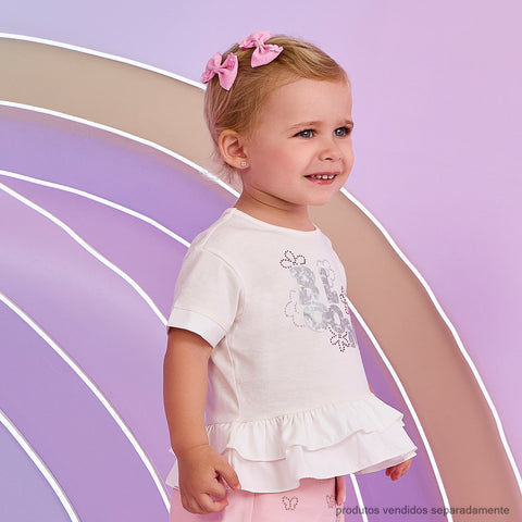 Camiseta Infantil Pampili Bloom com Babado Off White