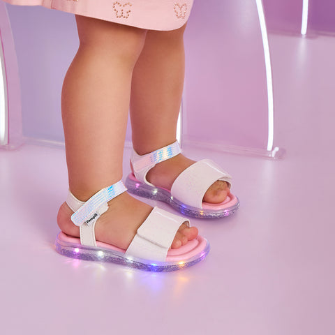 Sandália de Led Infantil Pampili Mini Holográfica Branca
