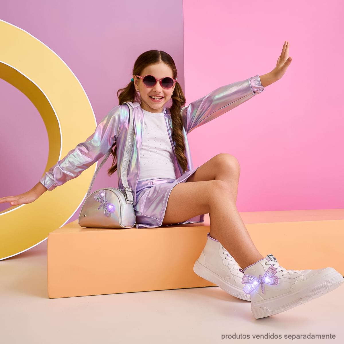 Tênis de Led com Cano Médio Infantil Pampili Libélula Branco