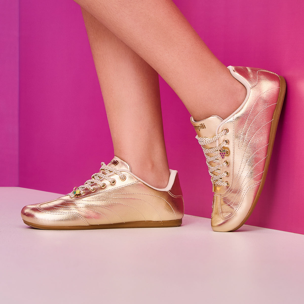 Tênis Flat Infantil Pampili Frutinhas Dourado