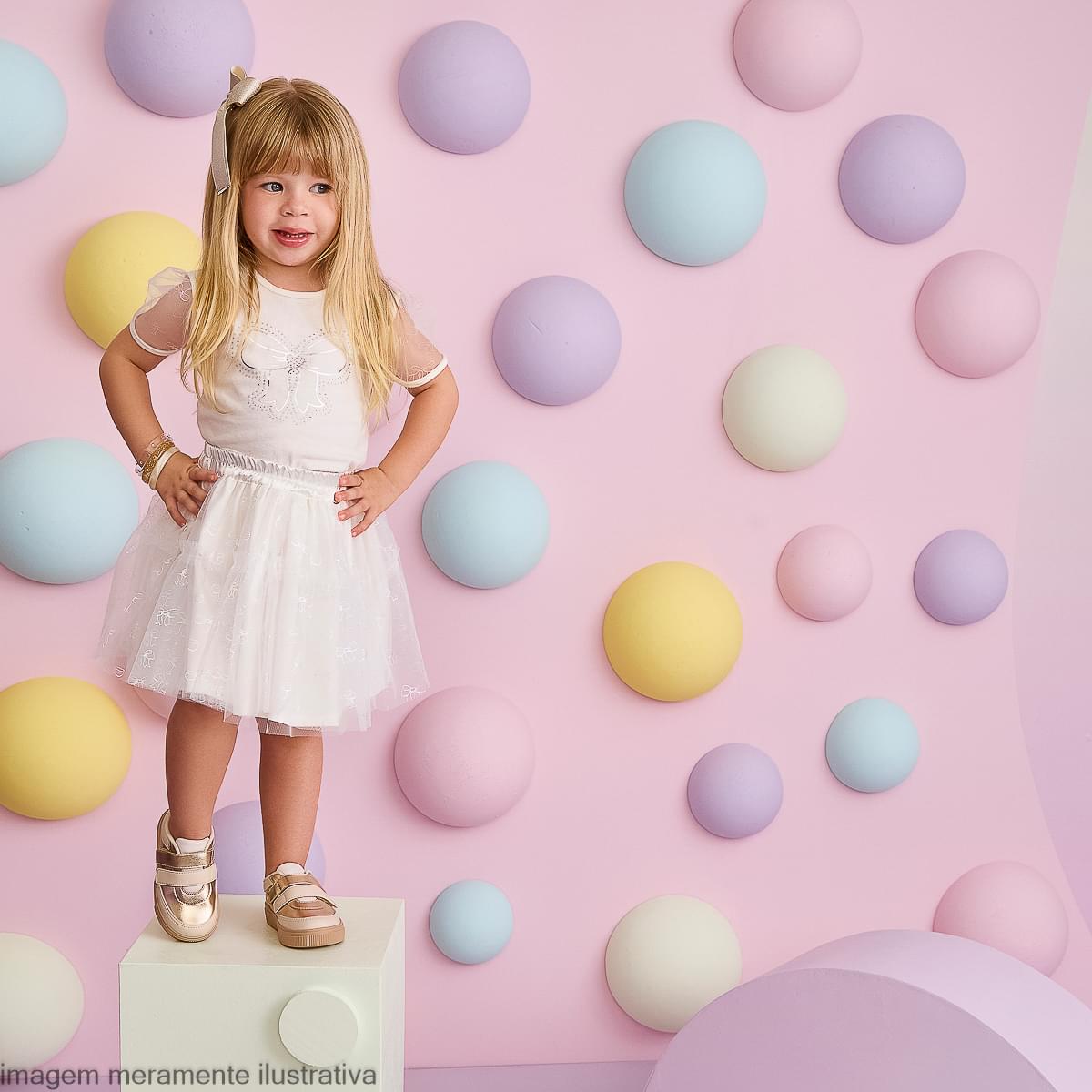 Saia Infantil Feminina Tutu Laço Off White