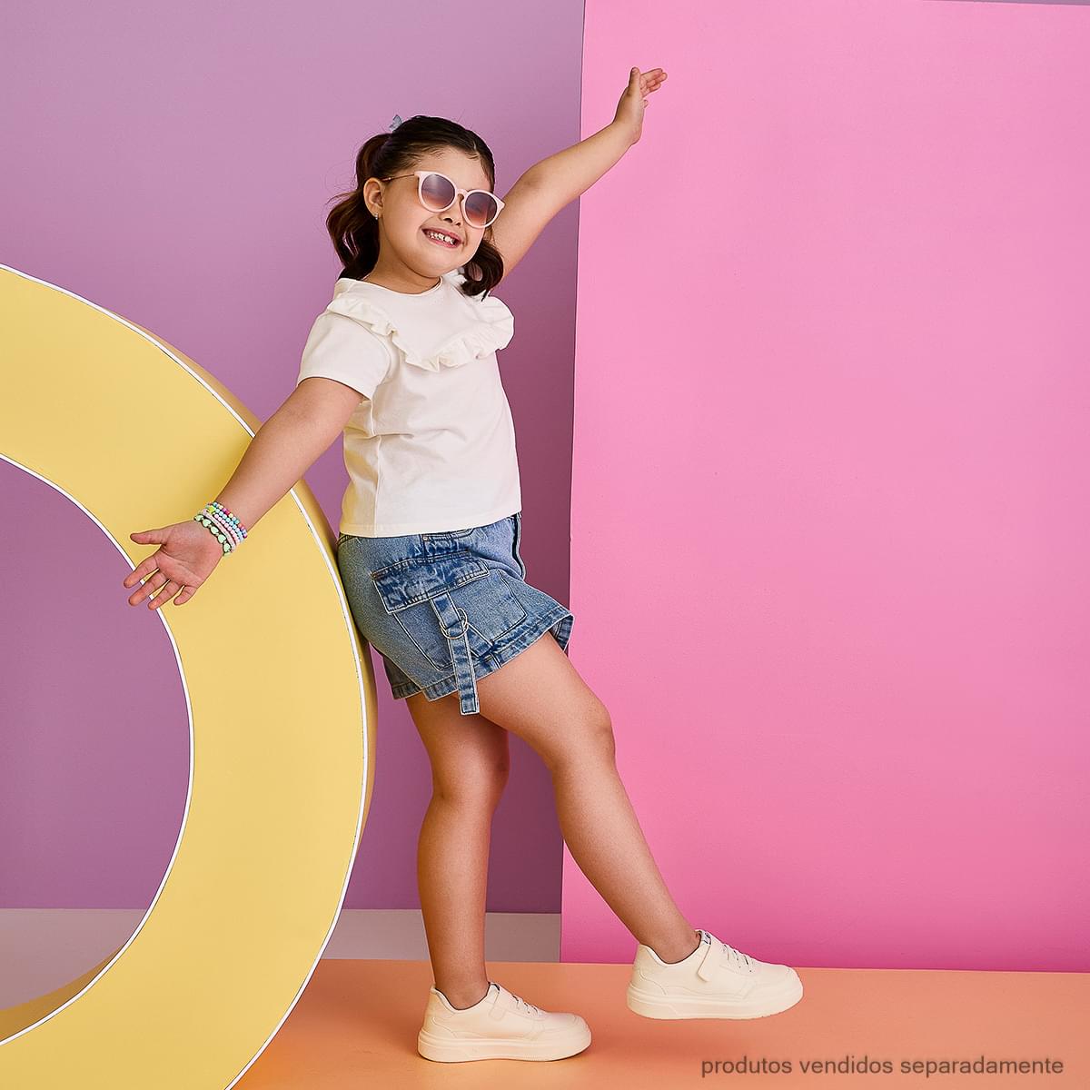 Tênis Infantil Feminino XP24 Recortes com Textura Off White