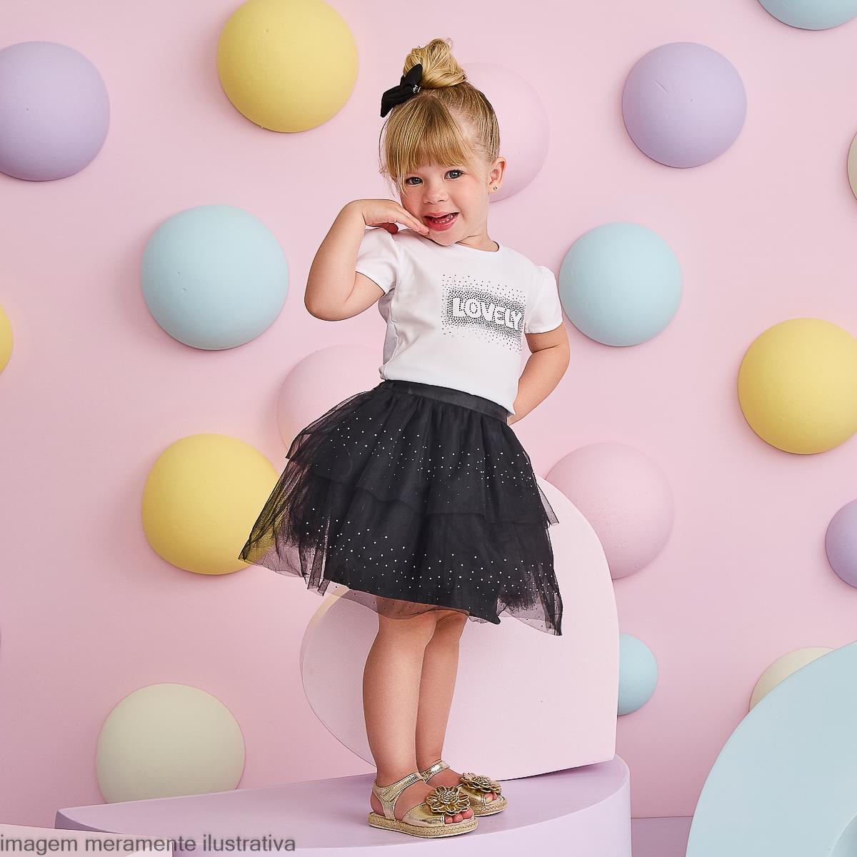 Saia Infantil Feminina Camadas de Tule Preta