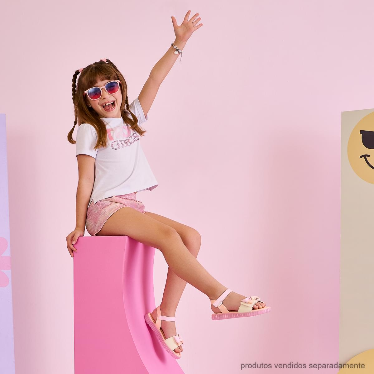 Camiseta Infantil Pampili True Girls Rosa e Branca
