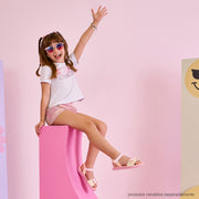 Camiseta Infantil Pampili True Girls Rosa e Branca