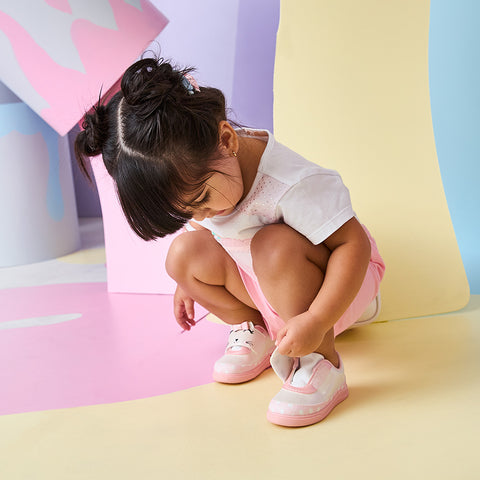 Tênis Infantil Pampili Pom Pom Gatinha Branco e Rosa