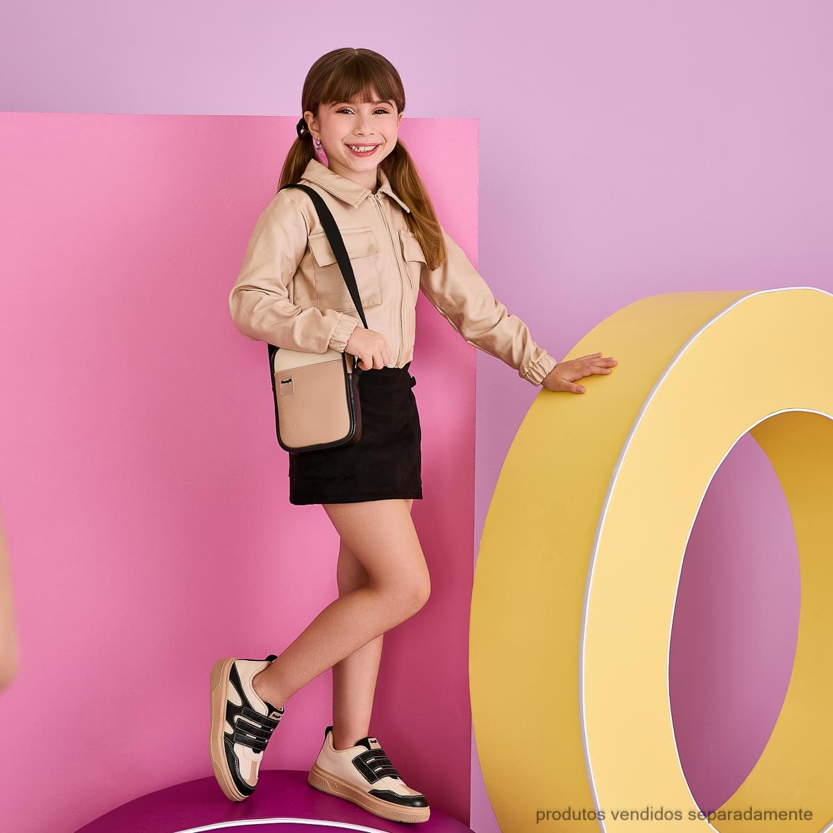Bolsa Tiracolo Infantil Pampili Braile Nude Preta