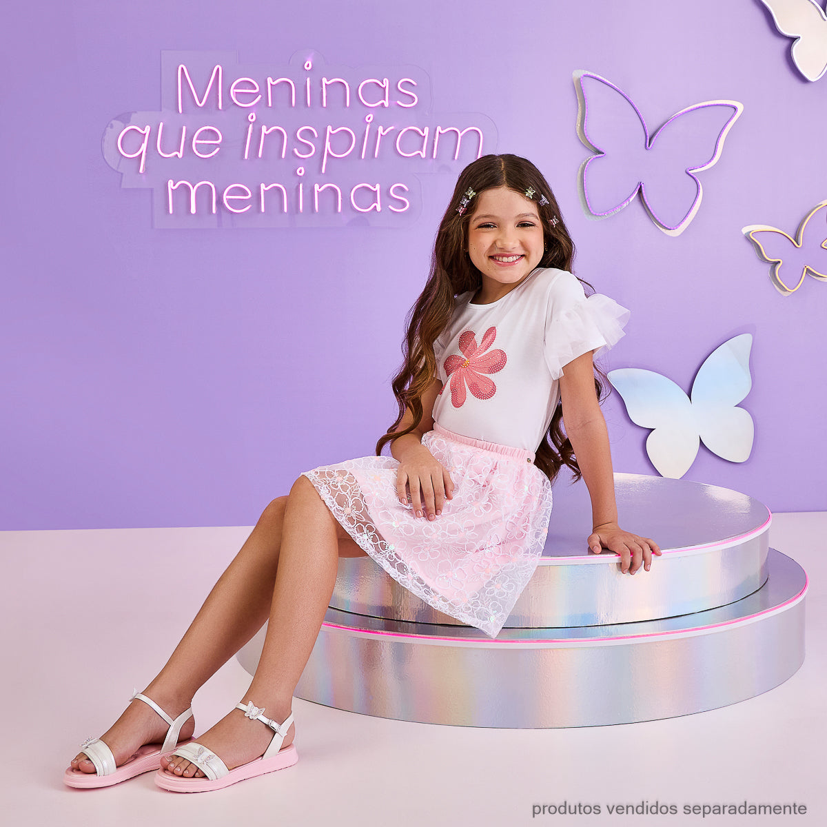 Camiseta Infantil Feminina Pampili com Flor Branca