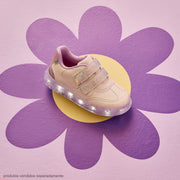 Tênis de Led Infantil Pampili Sneaker Luz Costuras Branco Lilás