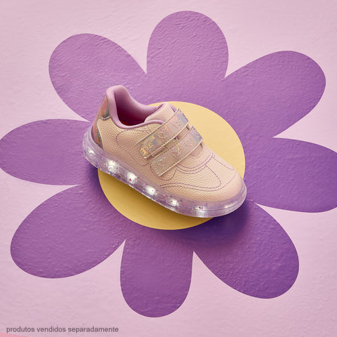 Tênis de Led Infantil Pampili Sneaker Luz Costuras Branco Lilás