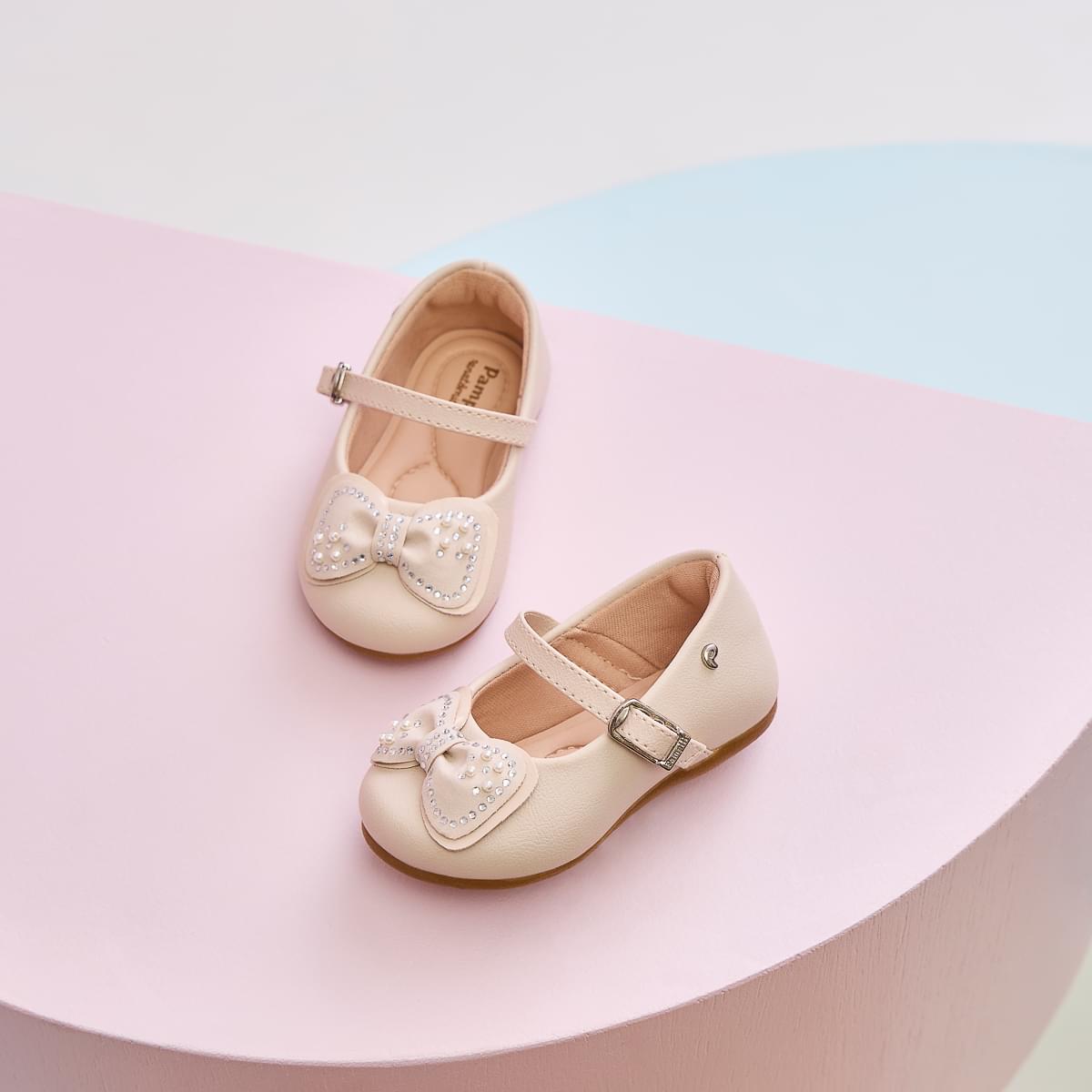 Sapato Infantil Feminino Mini Angel Duplo Laço Nude