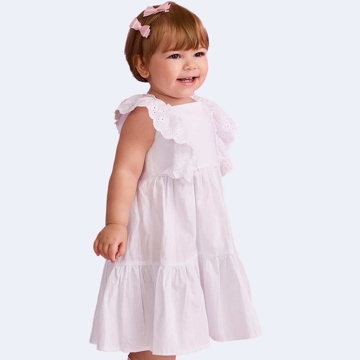 Vestido Infantil Pampili Babado em Laise Branco