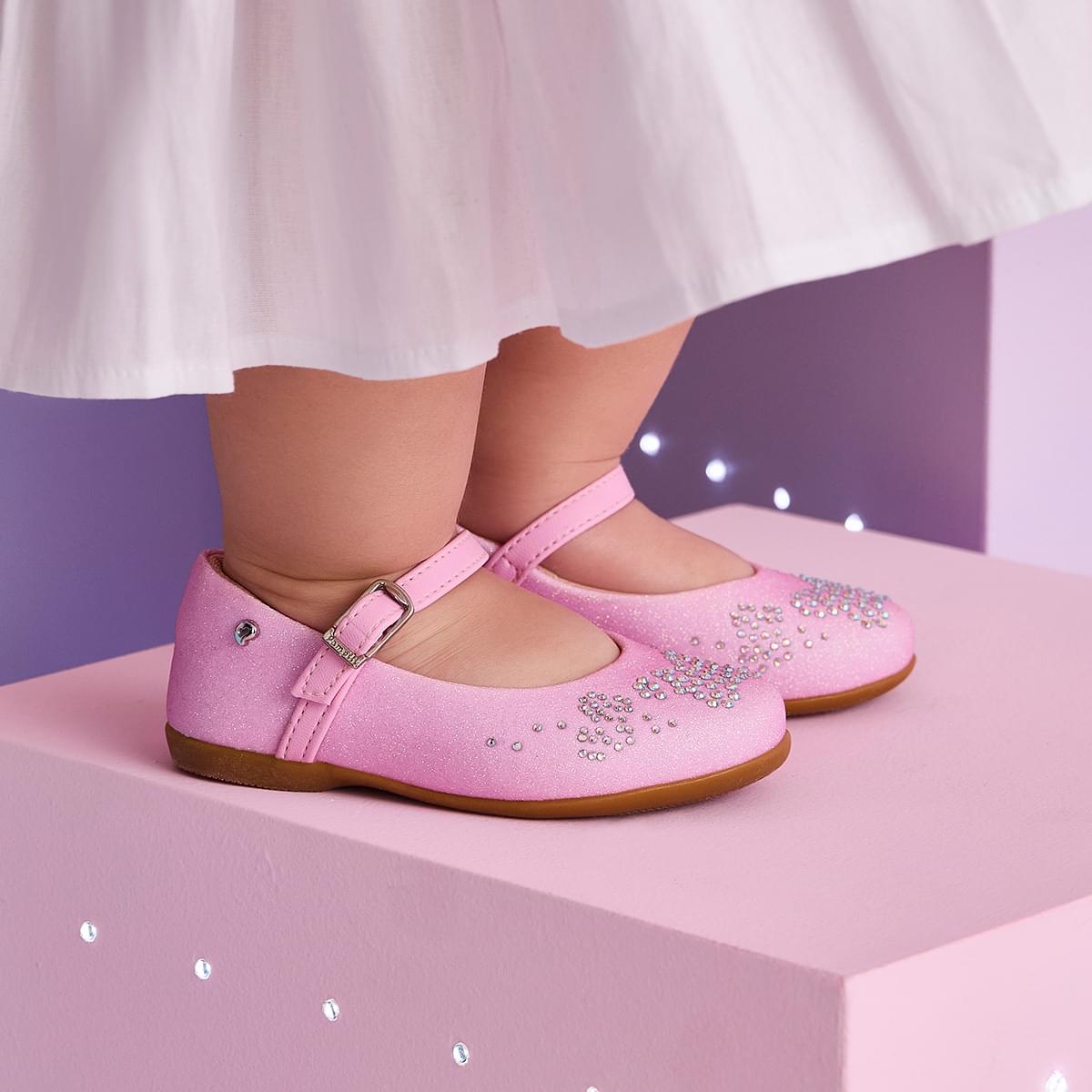Sapato Infantil Pampili Bailarina Borboleta e Glitter Rosa