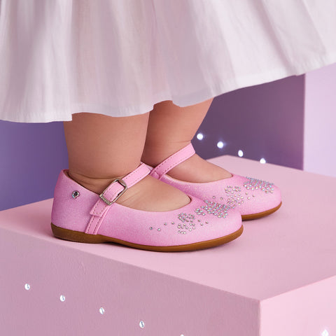 Sapato Infantil Pampili Bailarina Borboleta e Glitter Rosa