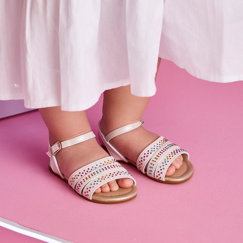 Sandália Infantil Pampili Mili com Strass Colorido Branca