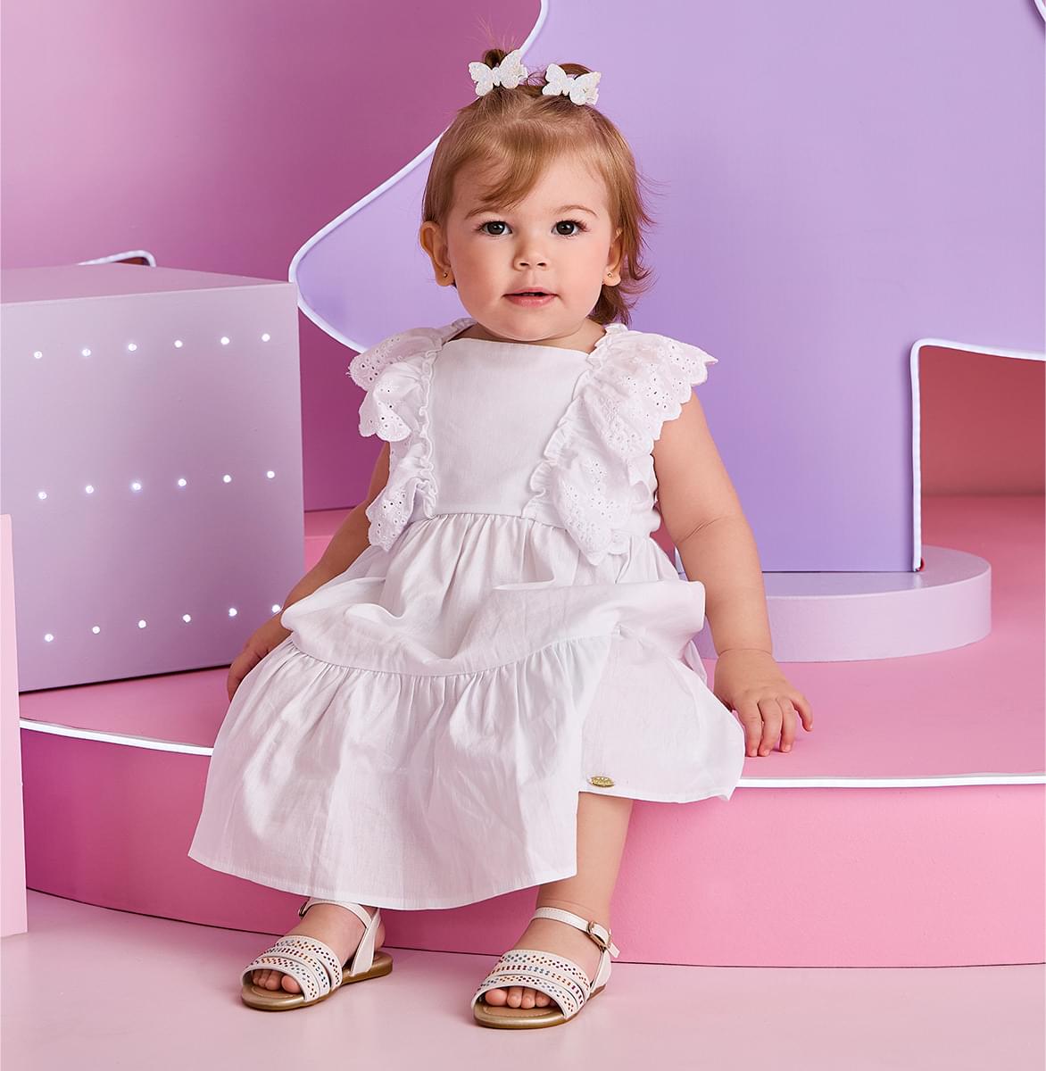 Vestido Infantil Pampili Babado em Laise Branco