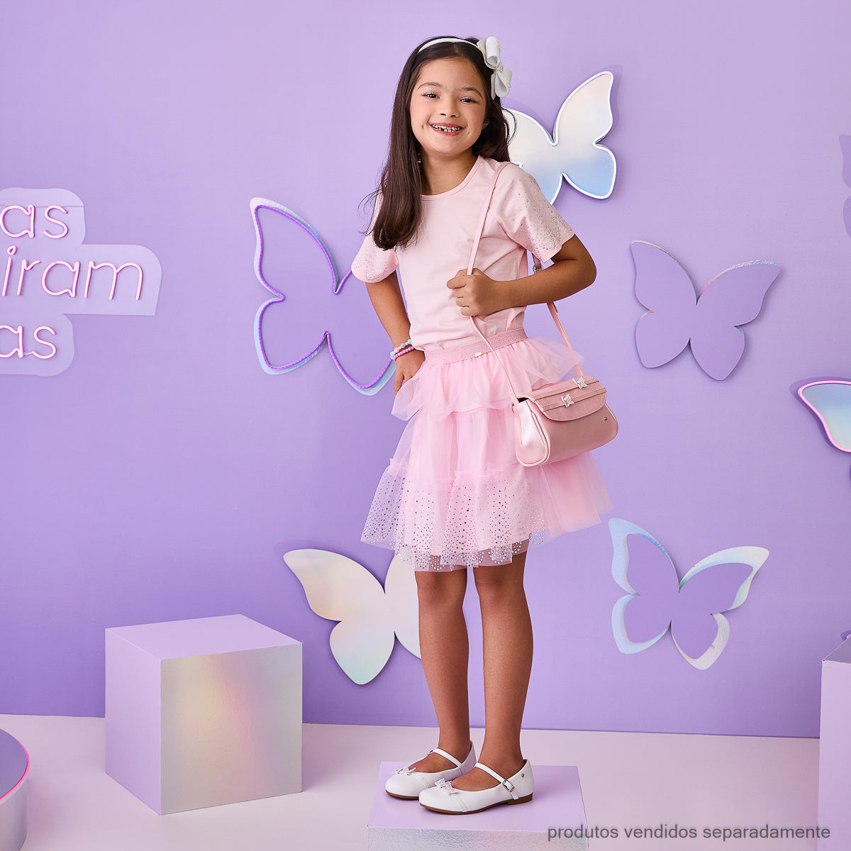 Bolsa Tiracolo Infantil Pampili Borboleta Rosa Glacê