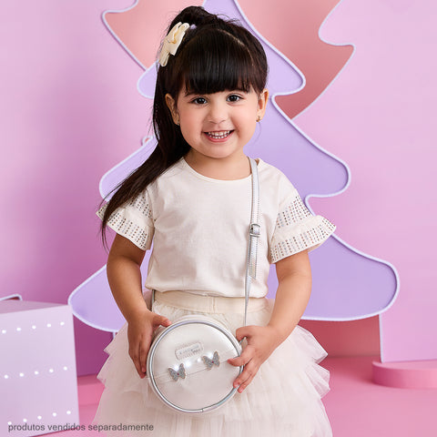 Bolsa de Led Infantil Pampili Borboletas Branca Perolada