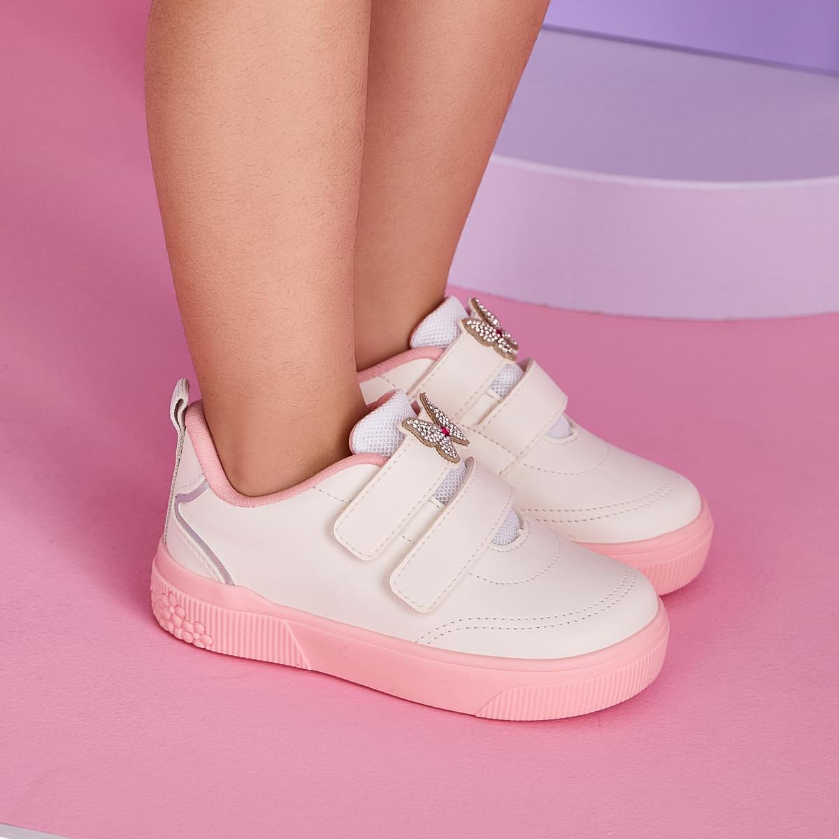 Tênis Infantil Feminino Pampili Yumi Borboleta em Strass Branco