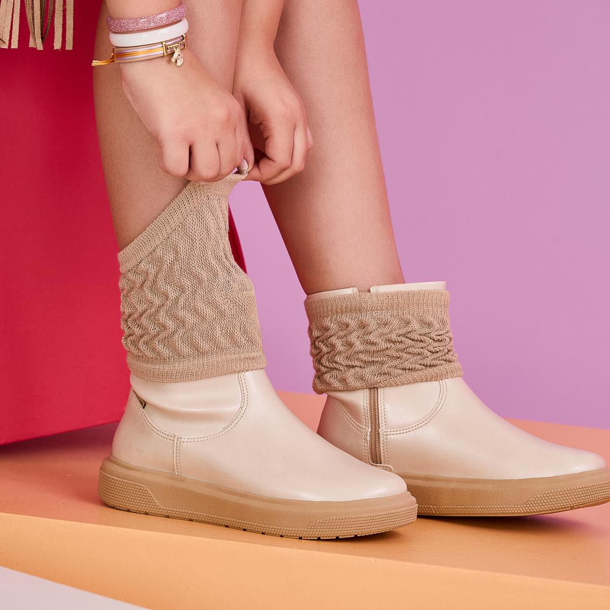 Bota Infantil Pampili XP24 2 em 1 com Polainas Nude