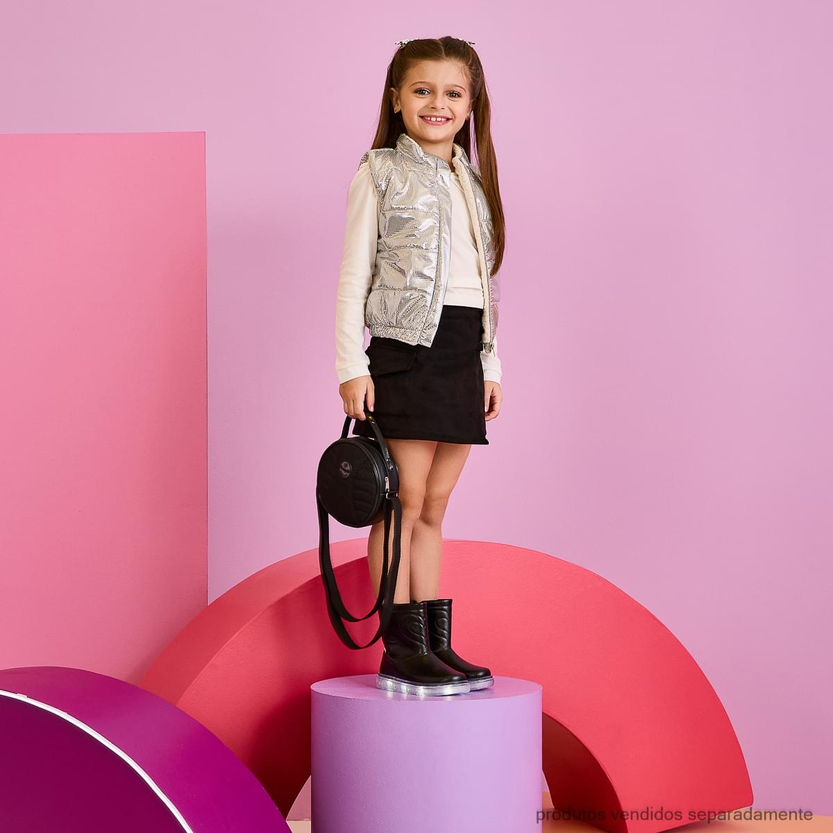 Bota de Led Infantil Pampili Brilho Cintilante Preta