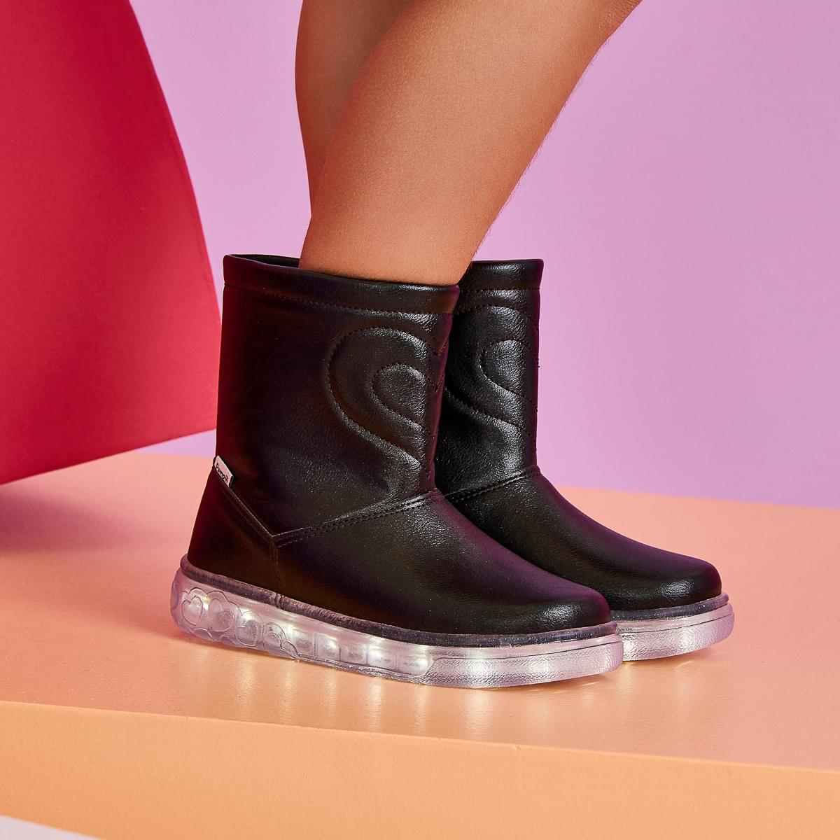 Bota de Led Infantil Pampili Brilho Cintilante Preta