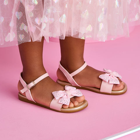 Sandália Infantil Pampili Mili Laço com Glitter Rosa Claro