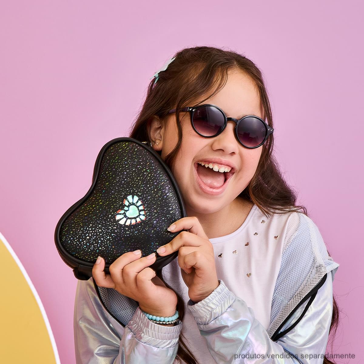 Bolsa Infantil Pampili Coração Holográfico Led Preta