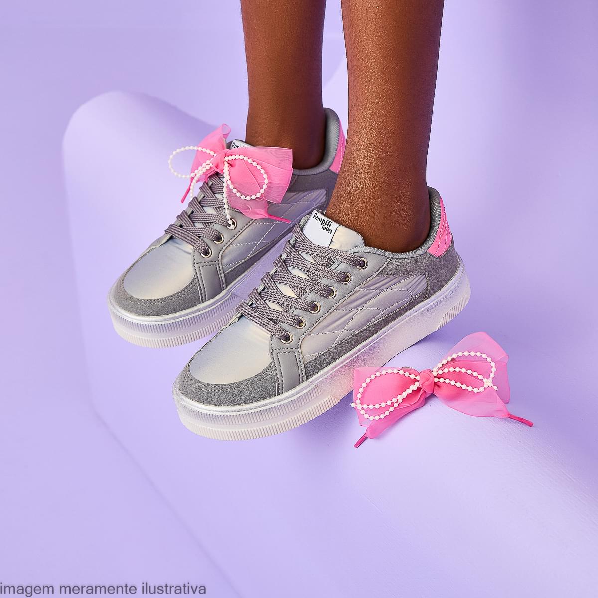 Tênis Infantil Feminino com Laço Customizável Cinza
