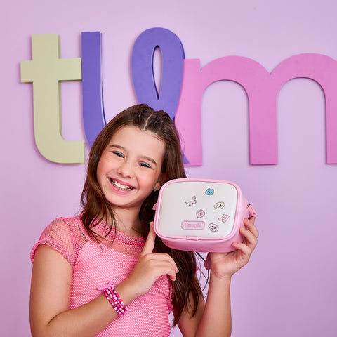 Bolsa Tiracolo Infantil Pampili com Adesivos Branco Rosa Claro
