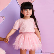 Saia de Tule Infantil Pampili Corações Brilhantes Rosa