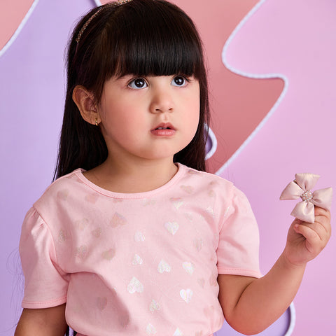 Camiseta Infantil Pampili Corações Cintilantes Rosa Claro