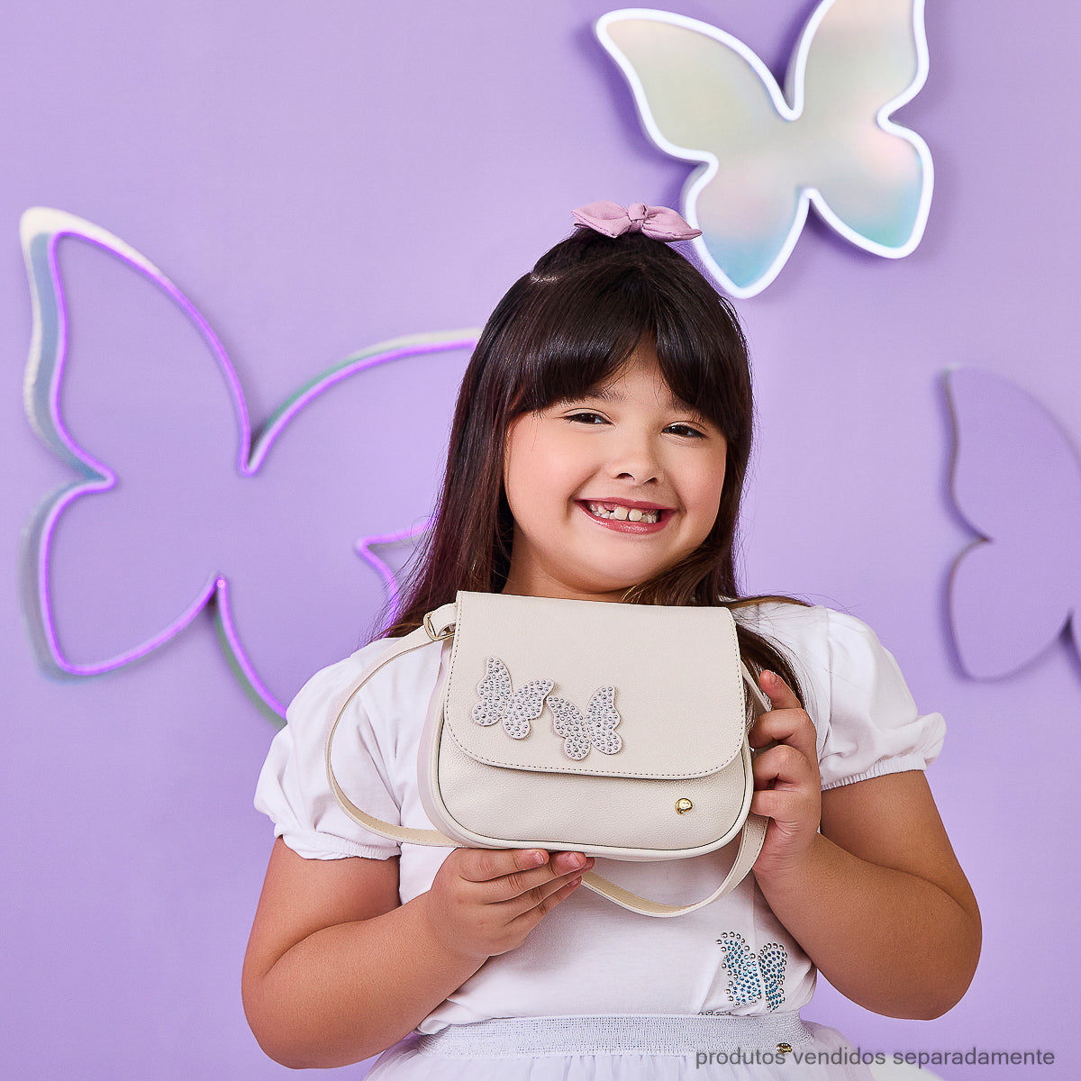 Bolsa Infantil Pampili Tiracolo Borboletas Off White