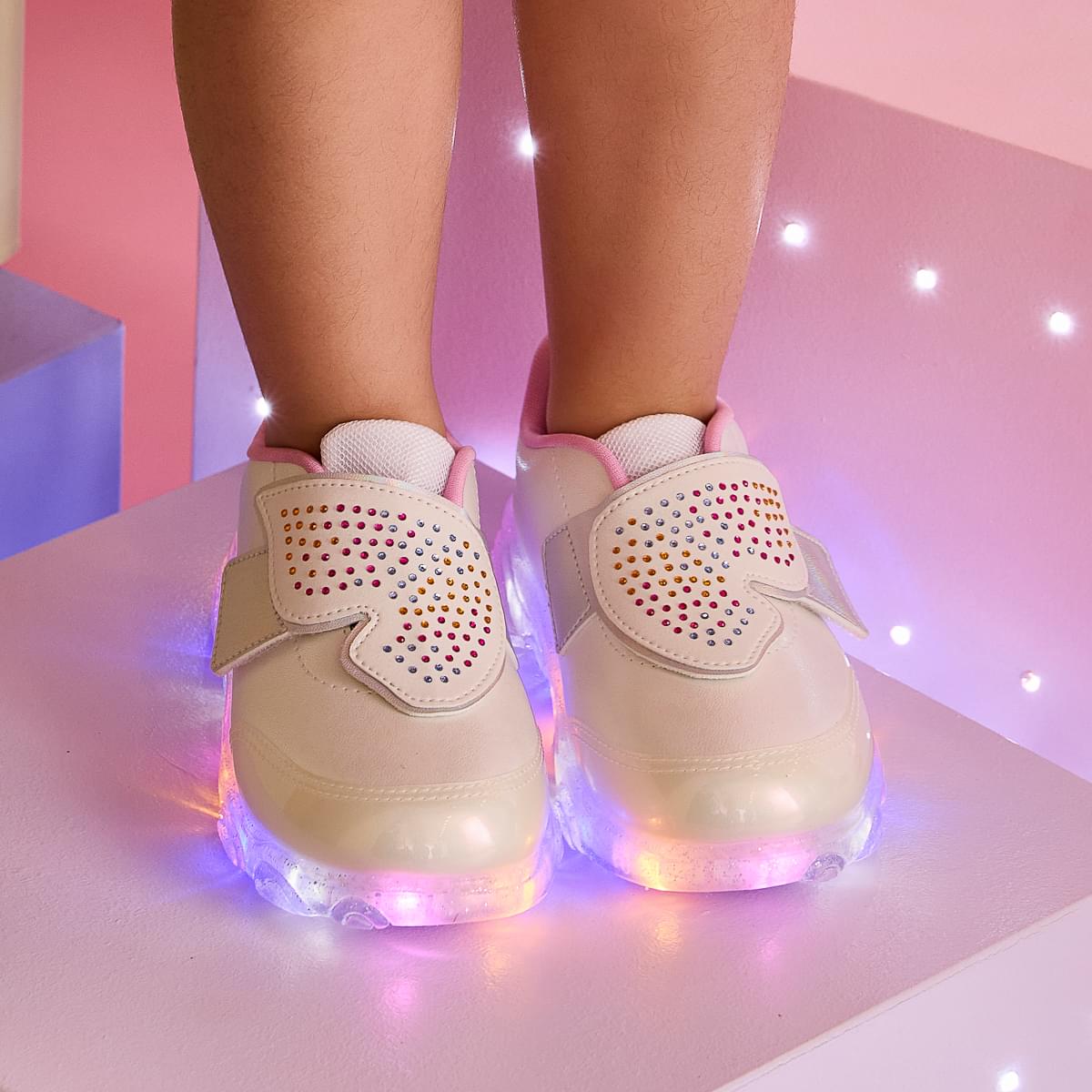 Tênis de Led Infantil Feminino Liz Luz Asa de Borboleta com Strass Branco