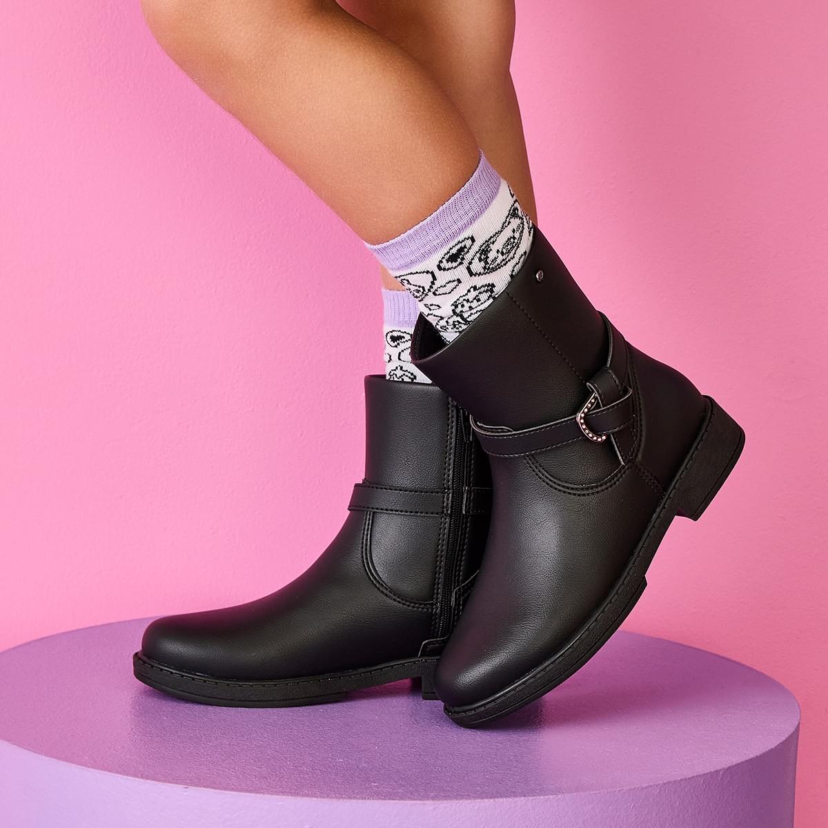 Bota Infantil Feminina Safira Montaria com Fivela Preta