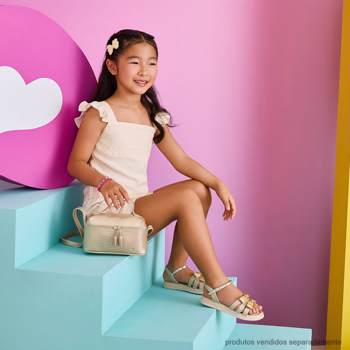 Bolsa Tiracolo Infantil Pampili Tramada Dourada