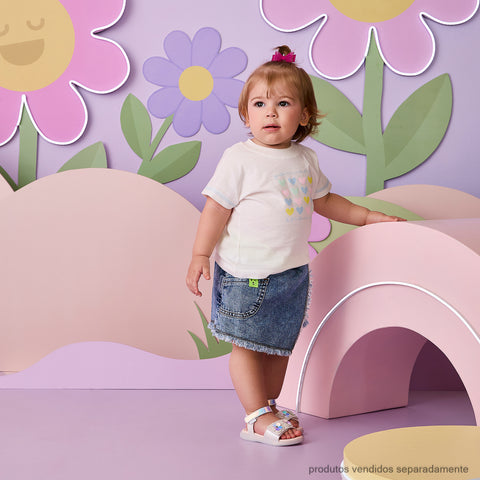 Sandália Infantil Pampili Bia Flores Holográficas Branca