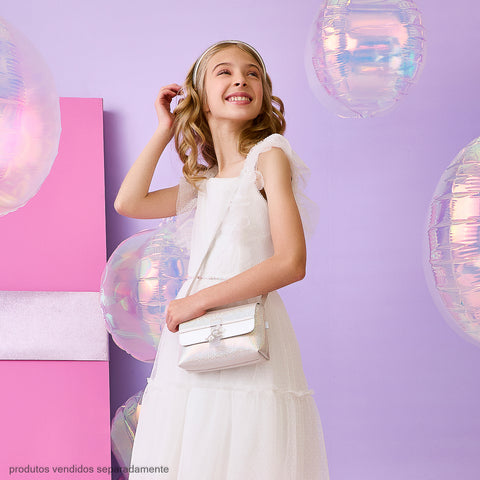 Bolsa Infantil Pampili Holográfica com Patch Ursinho Branca