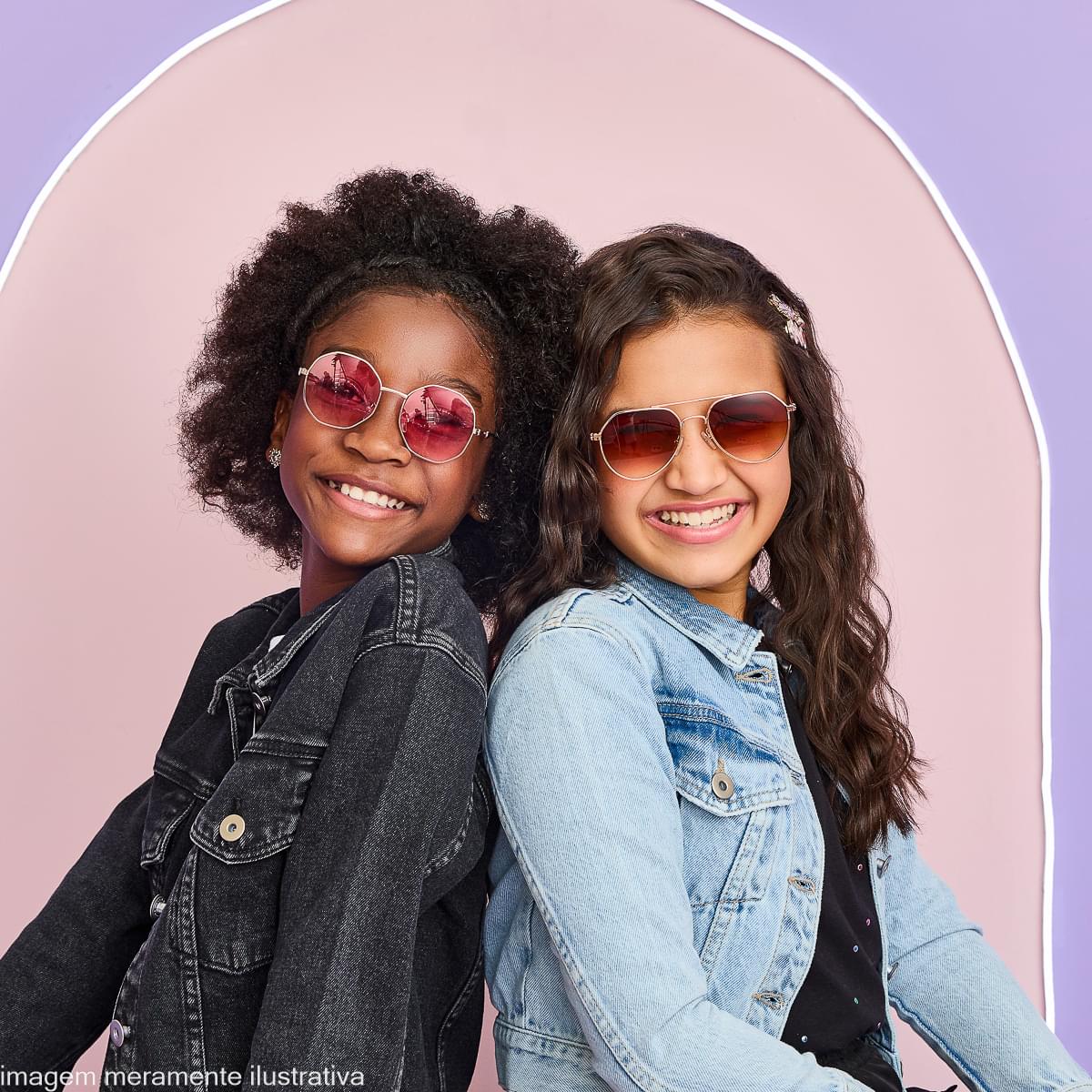 Óculos de Sol Infantil Feminino Hexagonal Rosa