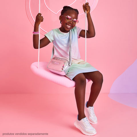 Tênis Infantil Feminino Bubble Branco Perolado e Azul