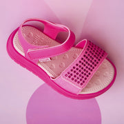 Sandália Papete Infantil Pampili Petit Glitter e Strass Pink Fluor