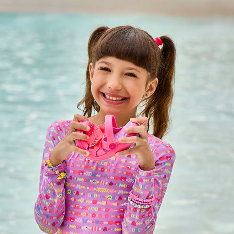 Babuche Infantil Feminina Pink Glee Borboletas Rosa Flúor