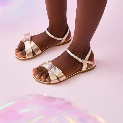 Sandália Infantil Pampili Cherrie Cristais Coloridos Dourada